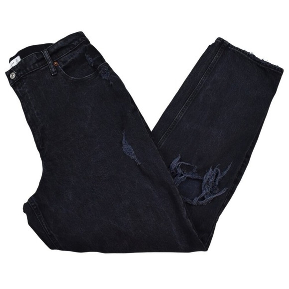 Abercrombie & Fitch 90s Straight Jeans Women's 14 High Rise Black Frayed Denim